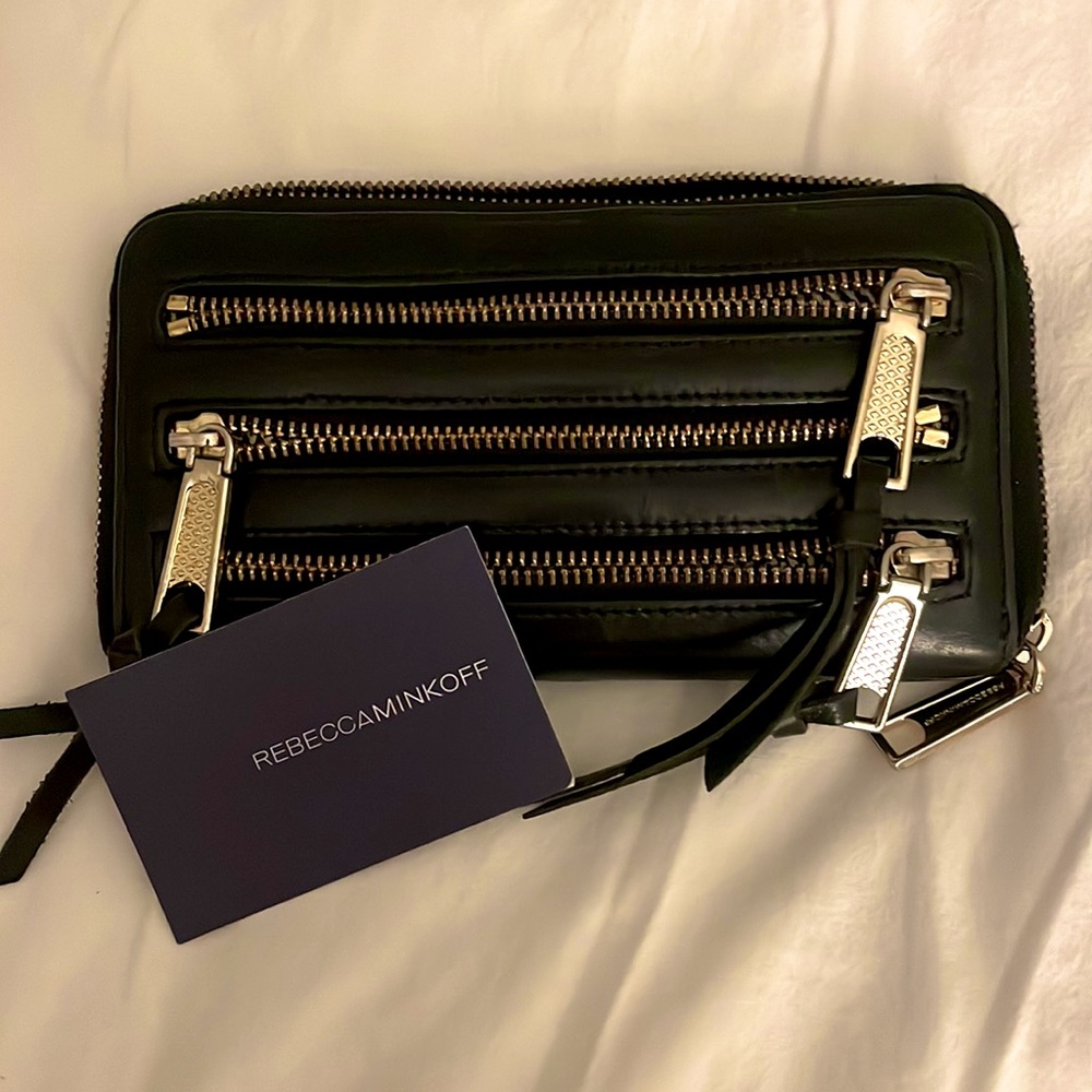 Rebecca Minkoff Leather 3-zip black leather wallet